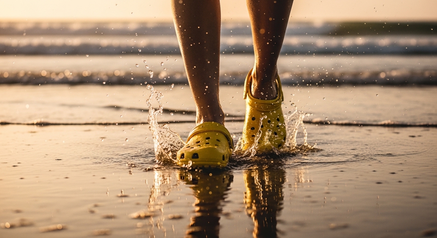 Yellow crocs splash closeup