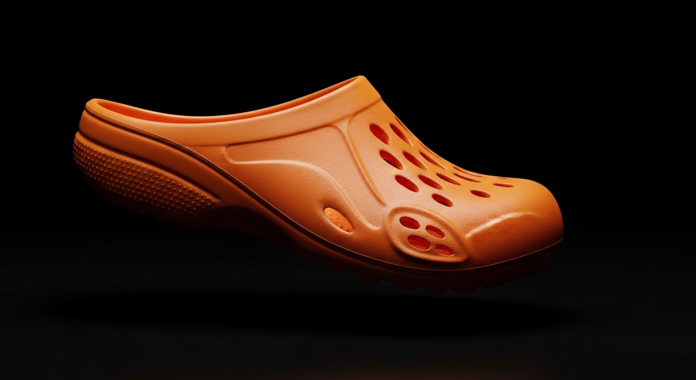 Orange crocs floating on dark