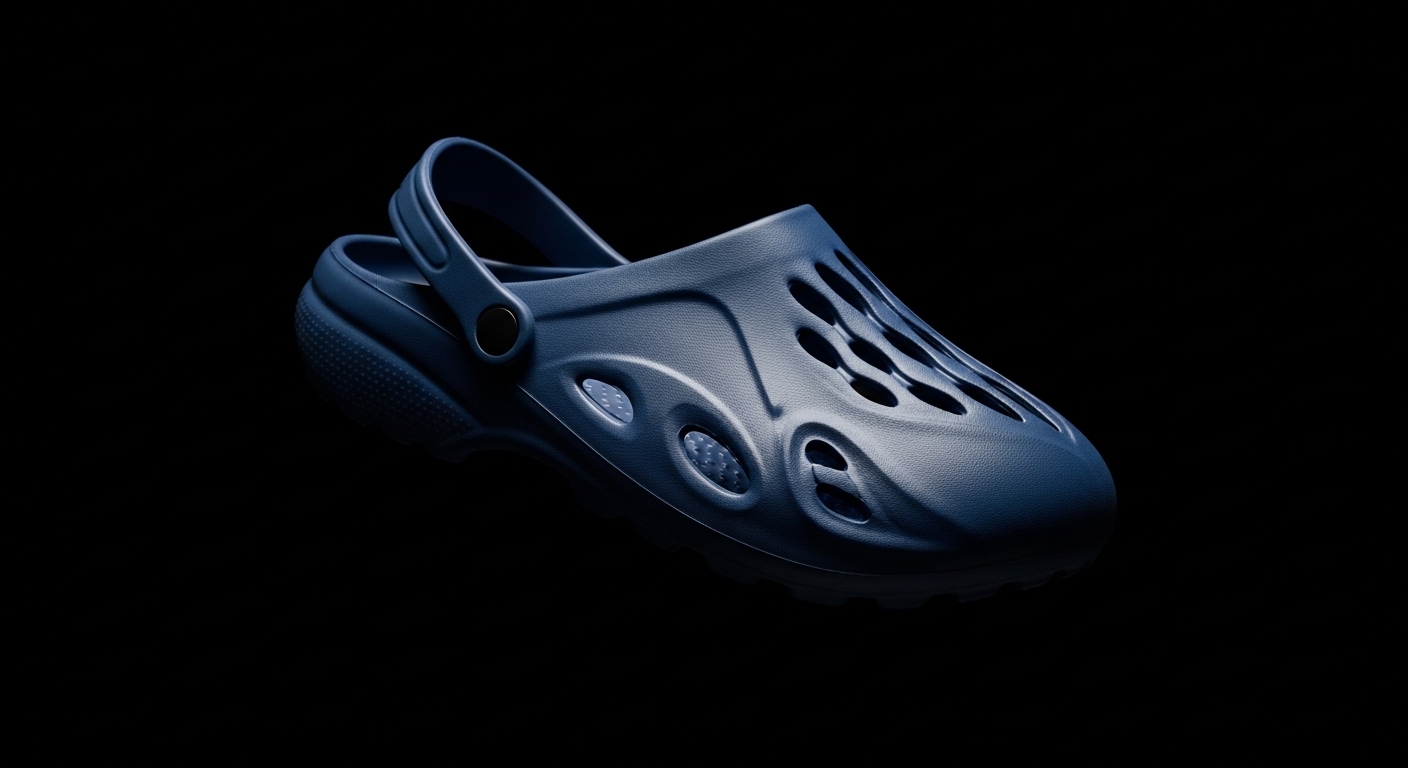 Navy blue clog on dark background